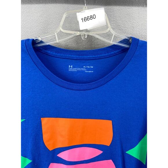 Under Armour T-Shirt Womens‎ XL Blue Pink Heat Gear Crew Short Sleeve Pull Over - Picture 8 of 8